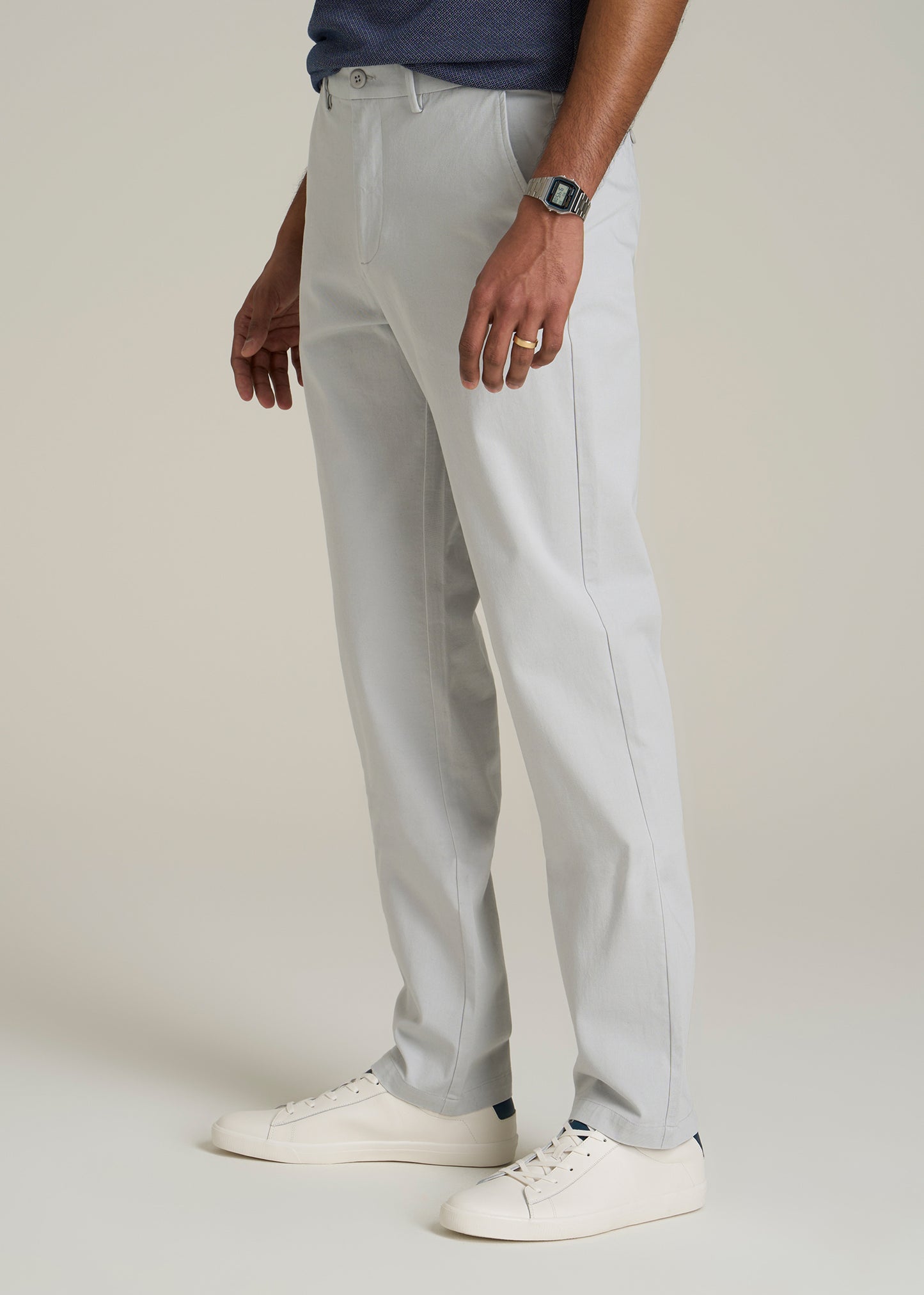 4 Way Stretch Commuter TAPERED Chino Pants for Tall Men in Silver Drop