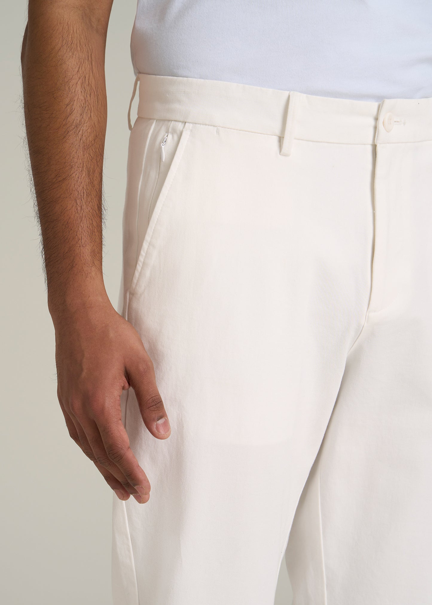 4 Way Stretch Commuter TAPERED Chino Pants for Tall Men in White Alyssum