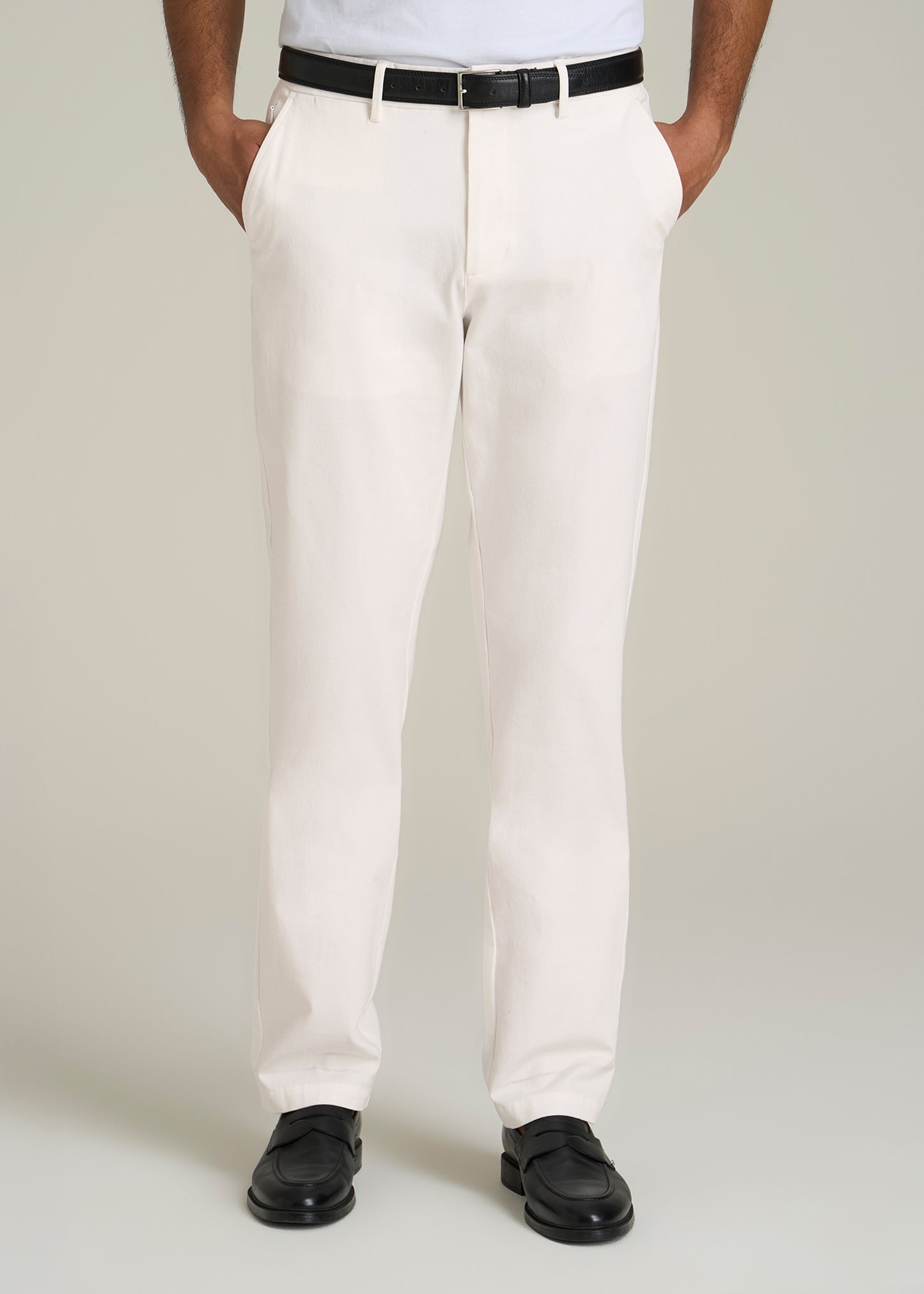 4 Way Stretch Commuter TAPERED Chino Pants for Tall Men in White Alyssum