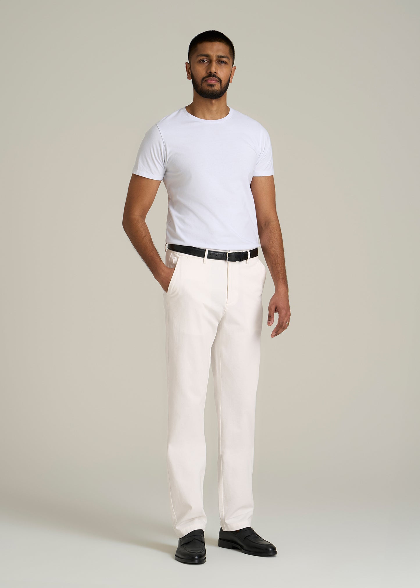 4 Way Stretch Commuter TAPERED Chino Pants for Tall Men in White Alyssum