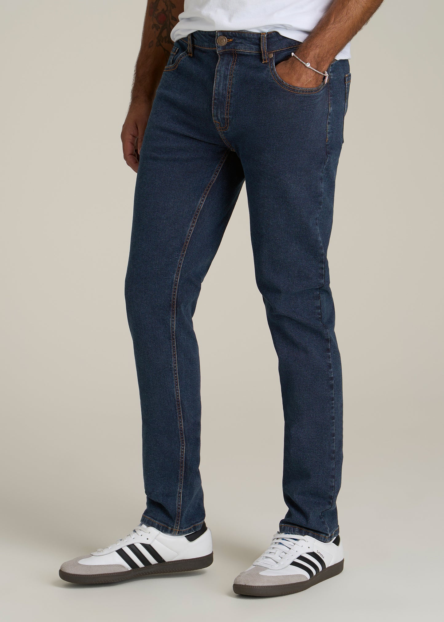 A.T. Basics Men's Dylan Slim Fit Jeans for Tall Men in Charged Blue