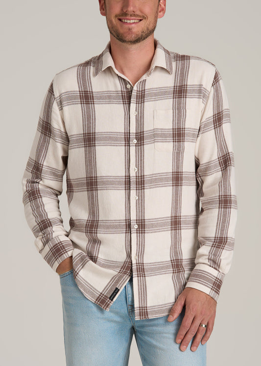 Nelson Flannel Shirt for Tall Men in Beige Plaid