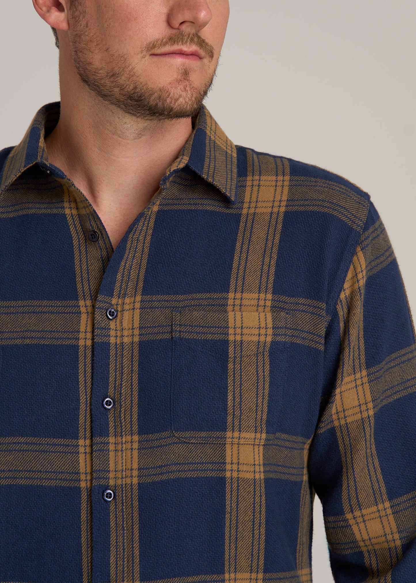 Nelson Flannel Shirt for Tall Men in Blue Tartan