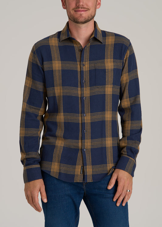 Nelson Flannel Shirt for Tall Men in Blue Tartan