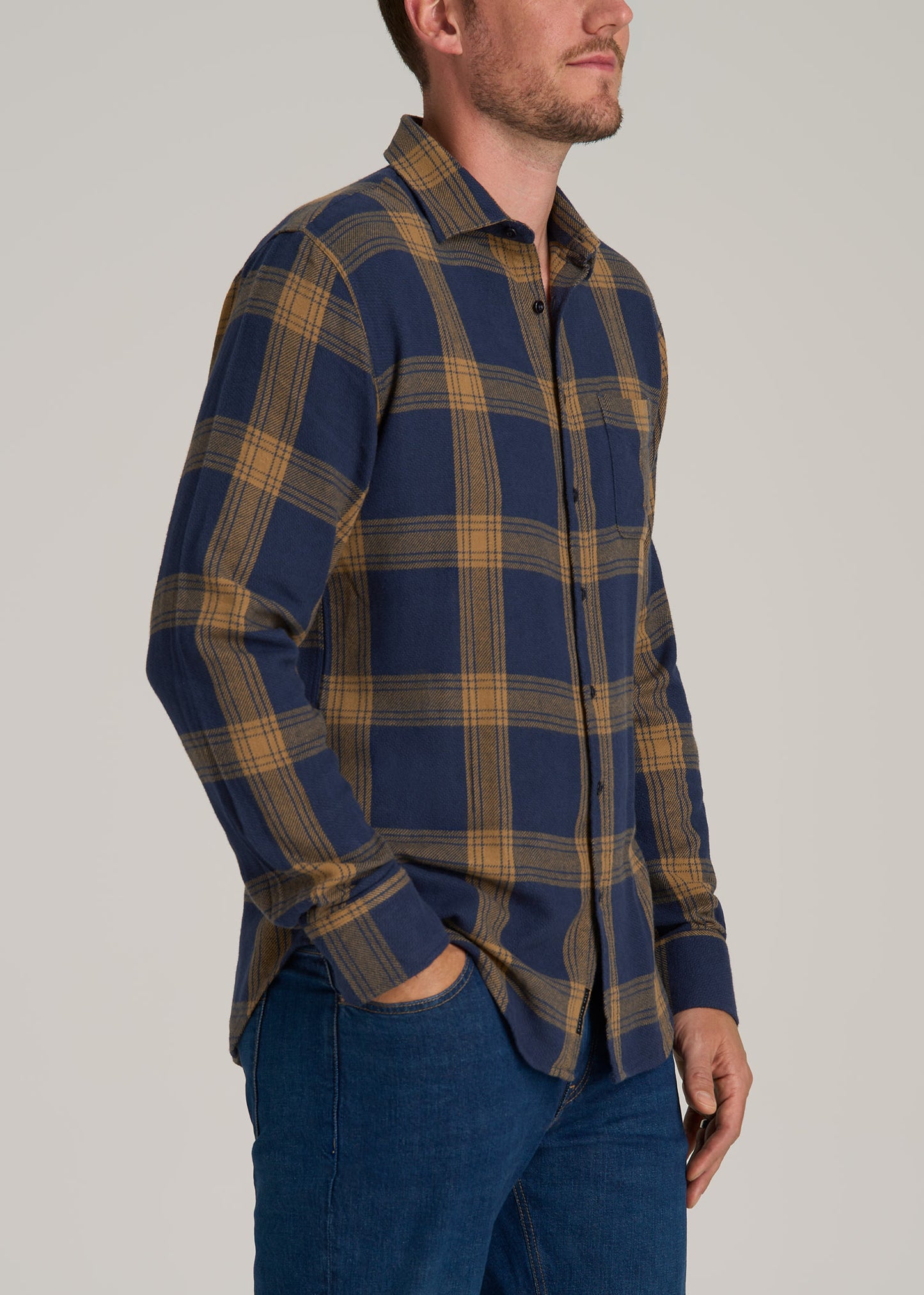 Nelson Flannel Shirt for Tall Men in Blue Tartan