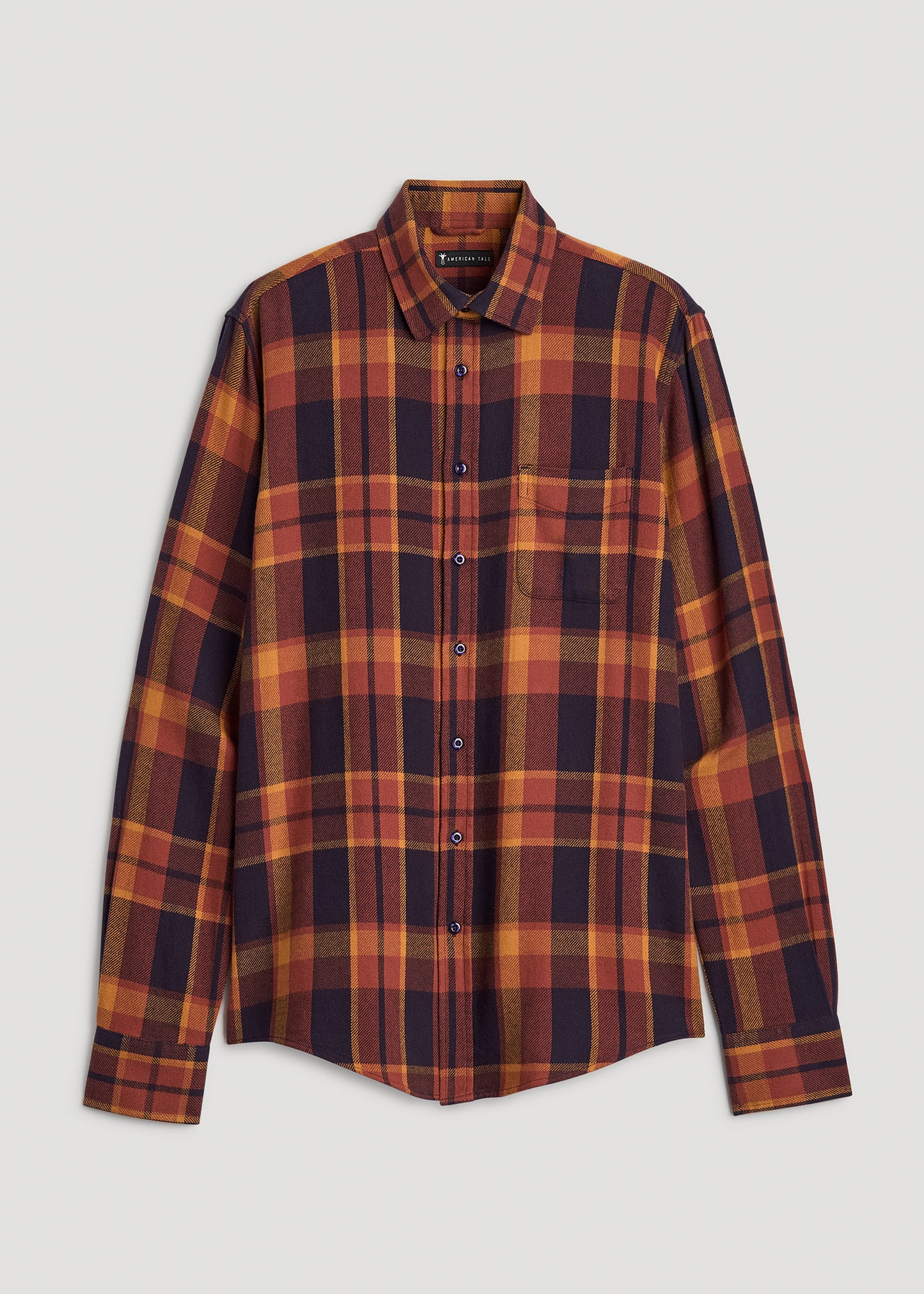 Nelson Flannel Shirt for Tall Men in Burnt Orange Tartan