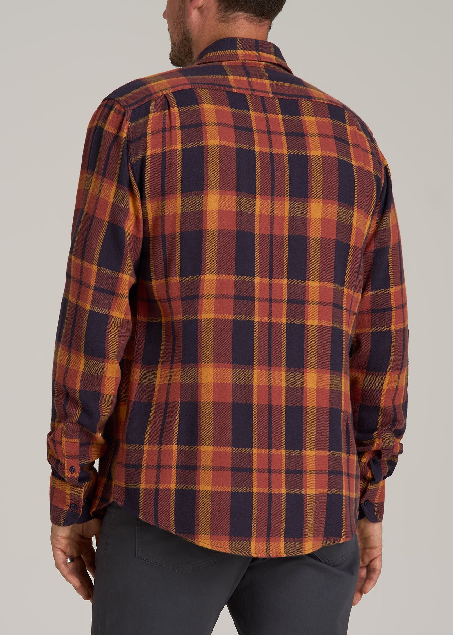 Nelson Flannel Shirt for Tall Men in Burnt Orange Tartan