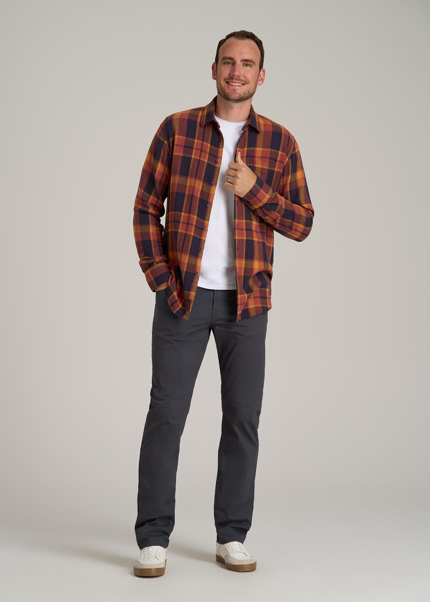 Nelson Flannel Shirt for Tall Men in Burnt Orange Tartan