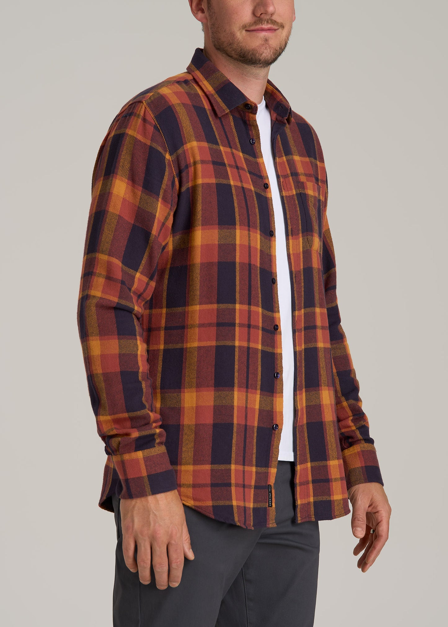 Nelson Flannel Shirt for Tall Men in Burnt Orange Tartan