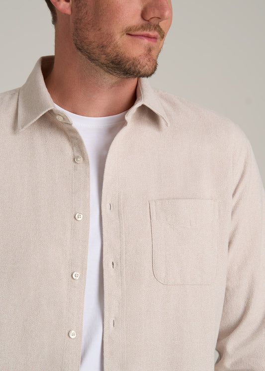 Nelson Flannel Shirt for Tall Men in Light Beige Dobby