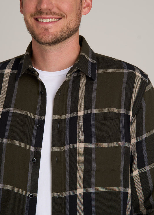 Nelson Flannel Shirt for Tall Men in Olive Plaid