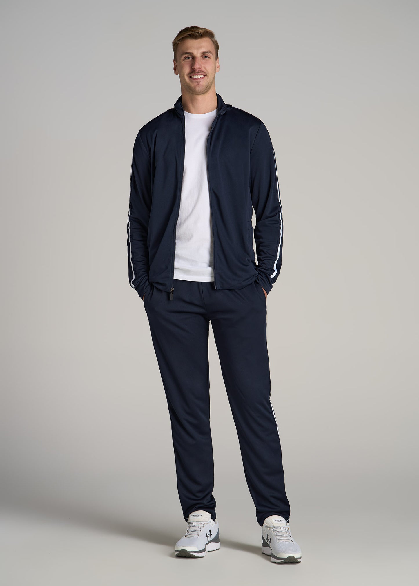 Athletic Stripe Tall Men's Jacket in Navy-White Stripe