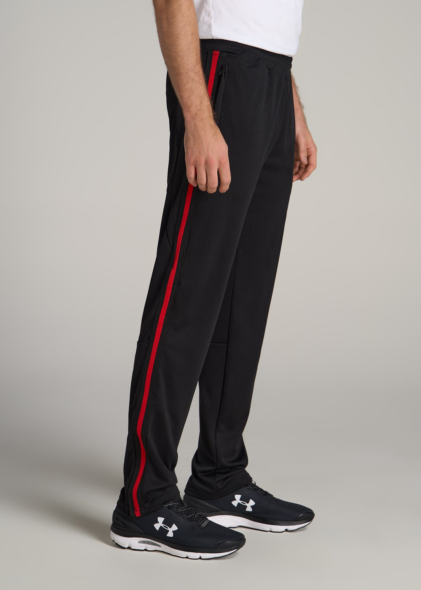 Athletic Stripe Pants for Tall Men in Black-Red Stripe