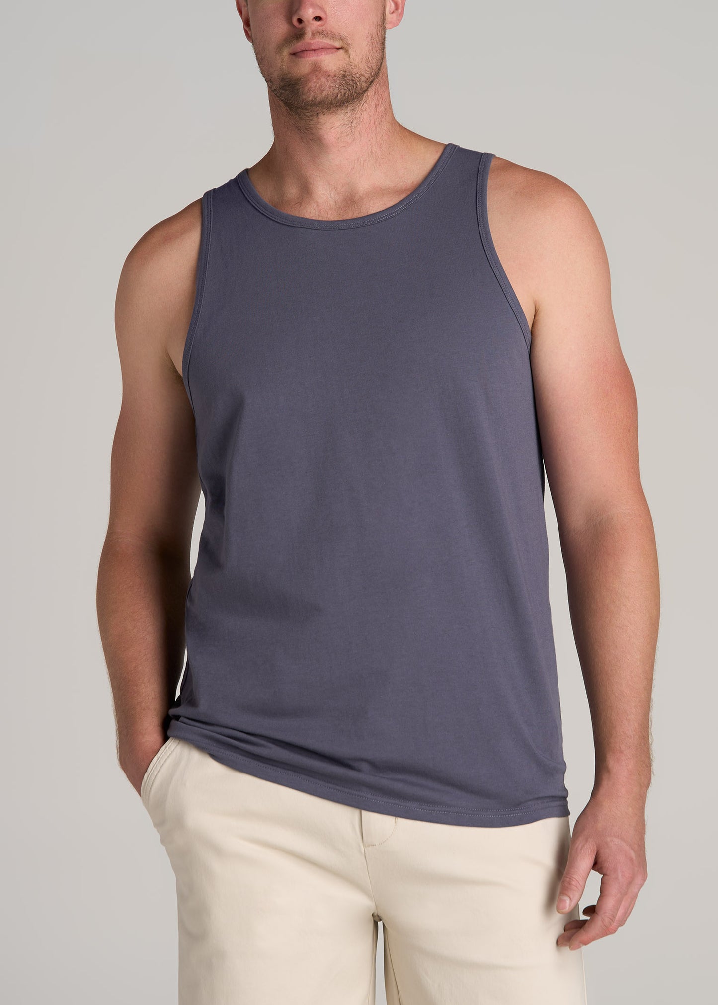 American-Tall-Men-Beach-Tank-Grey-Blue-front