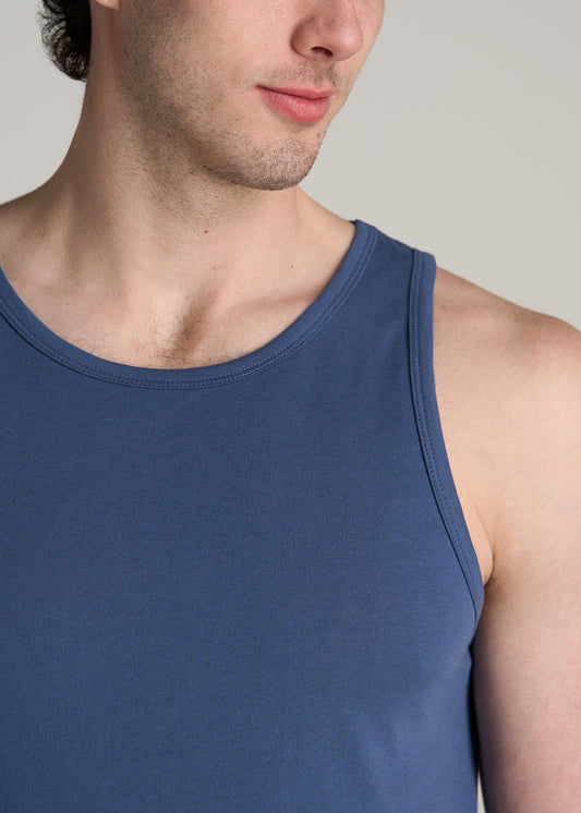 The Essentials: Men's Tall SLIM-FIT Beach Tank Top in Steel Blue