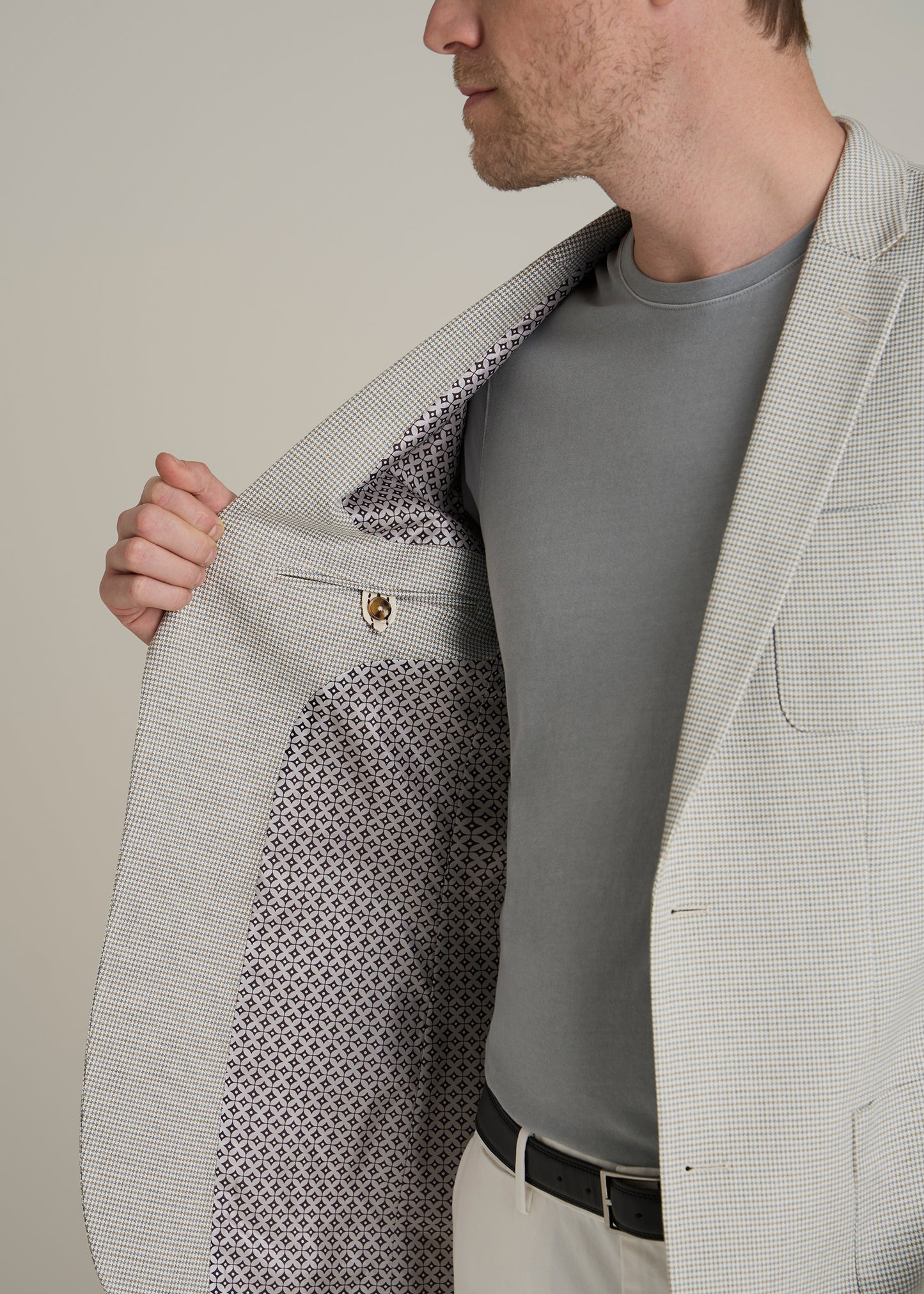 Men's Tall Core Blazer in Beige and Grey Houndstooth