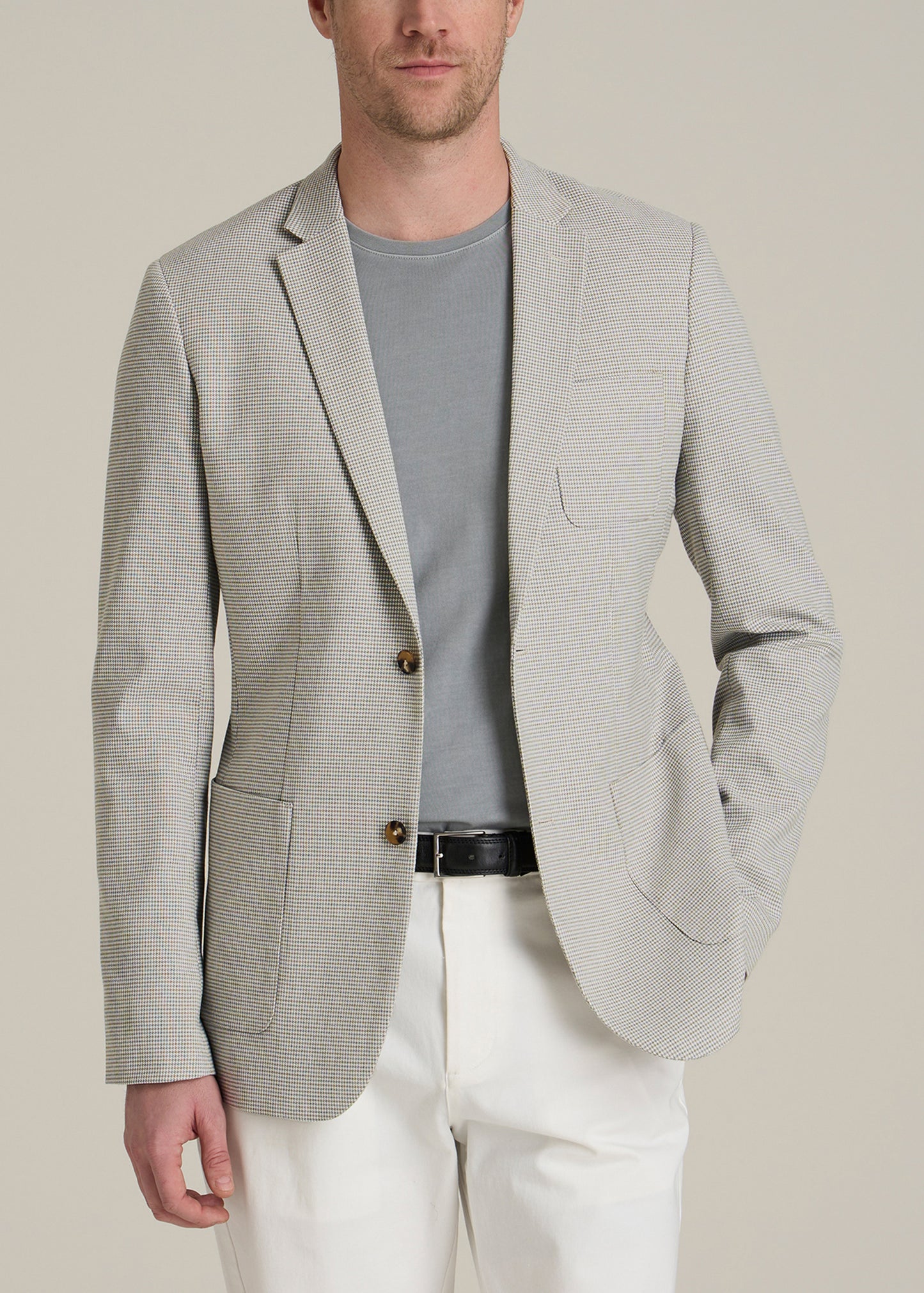 Men's Tall Core Blazer in Beige and Grey Houndstooth