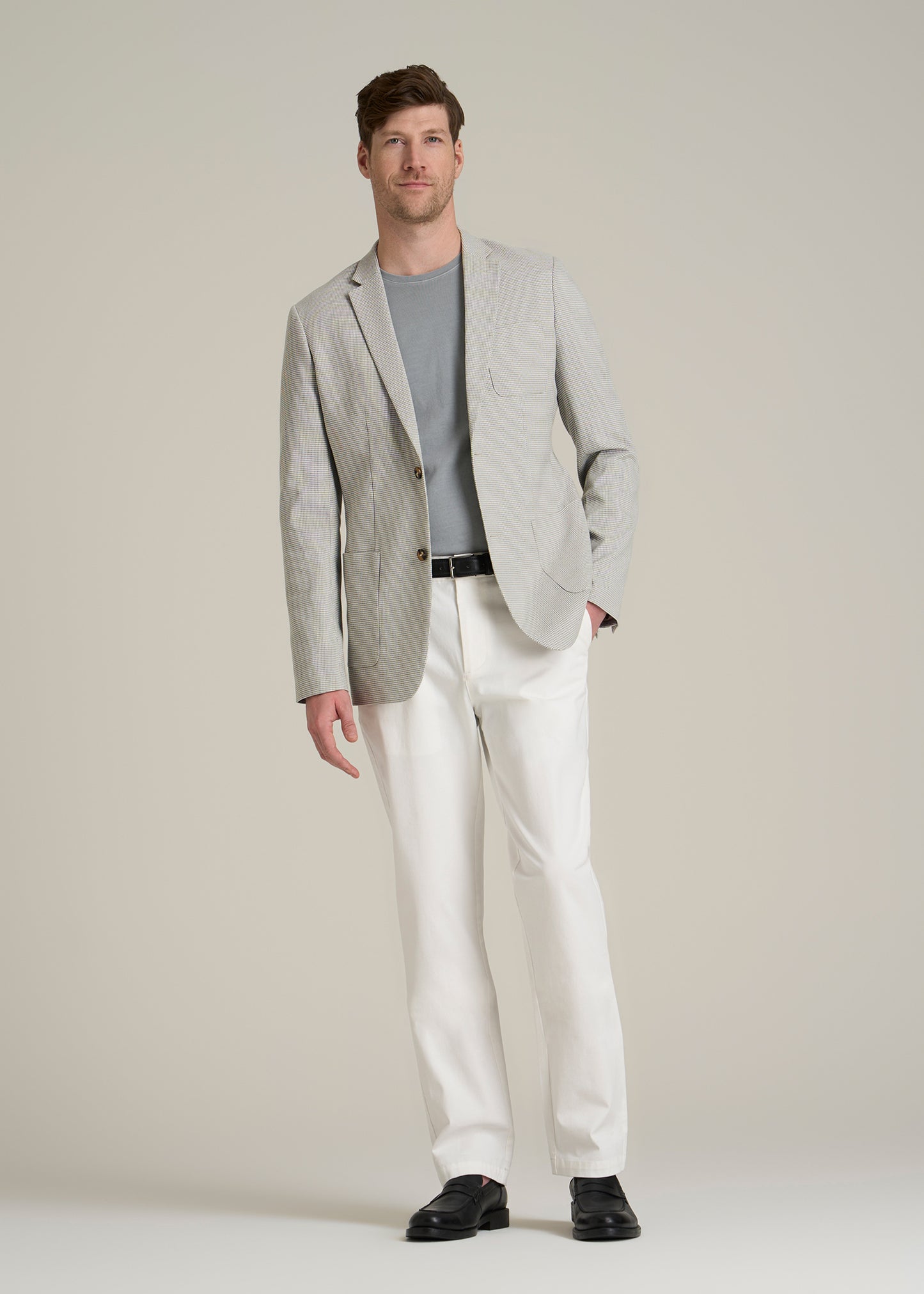 Men's Tall Core Blazer in Beige and Grey Houndstooth