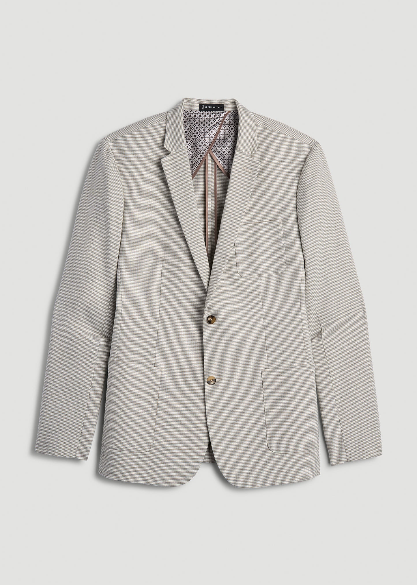 Men's Tall Core Blazer in Beige and Grey Houndstooth