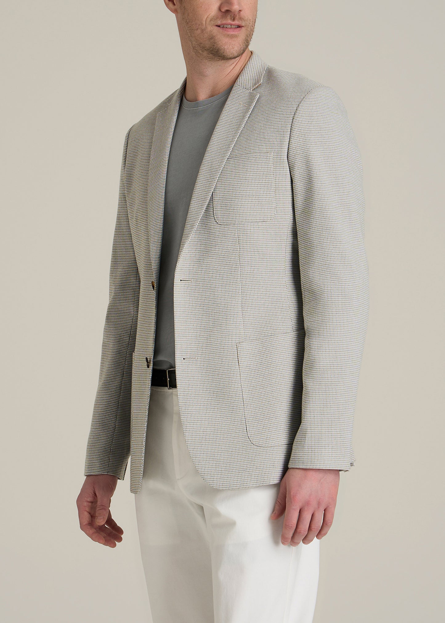 Men's Tall Core Blazer in Beige and Grey Houndstooth