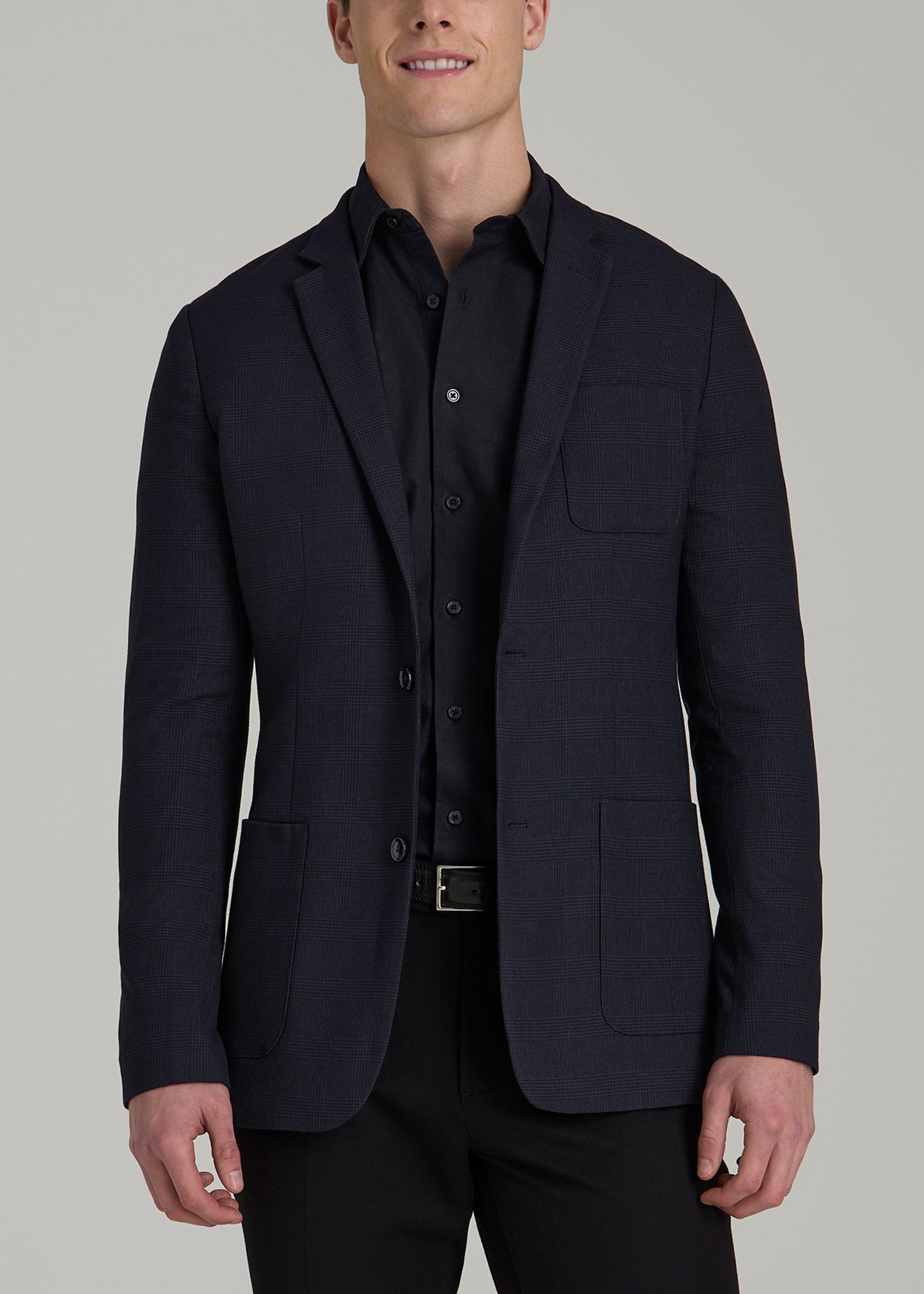 Men's Tall Blazer in Black and Blue Plaid