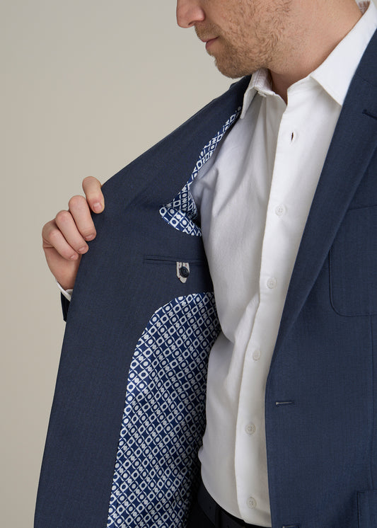 Men's Tall Core Blazer in Navy Blue Herringbone