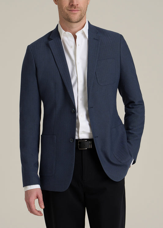 Men's Tall Core Blazer in Navy Blue Herringbone