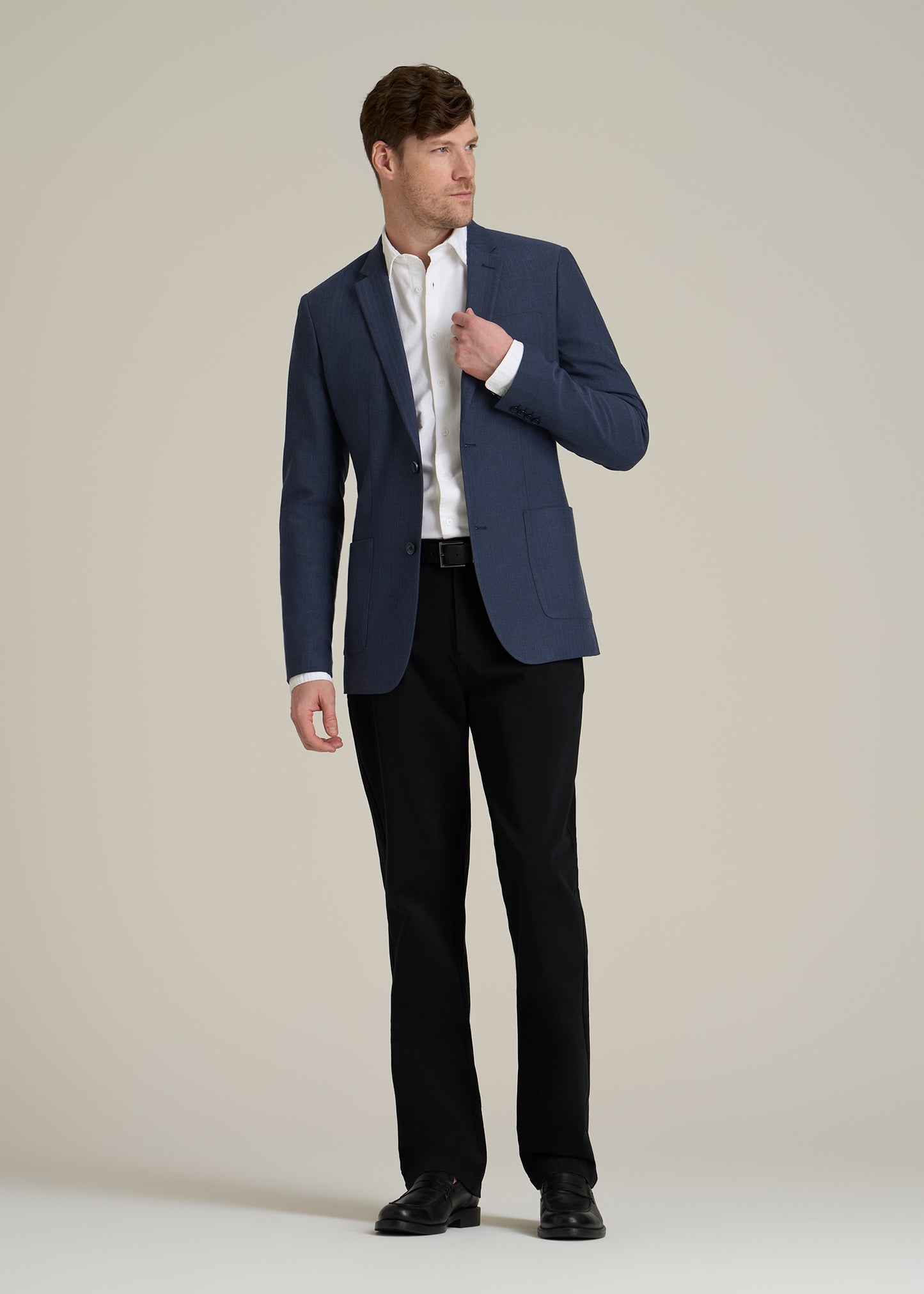 Men's Tall Core Blazer in Navy Blue Herringbone