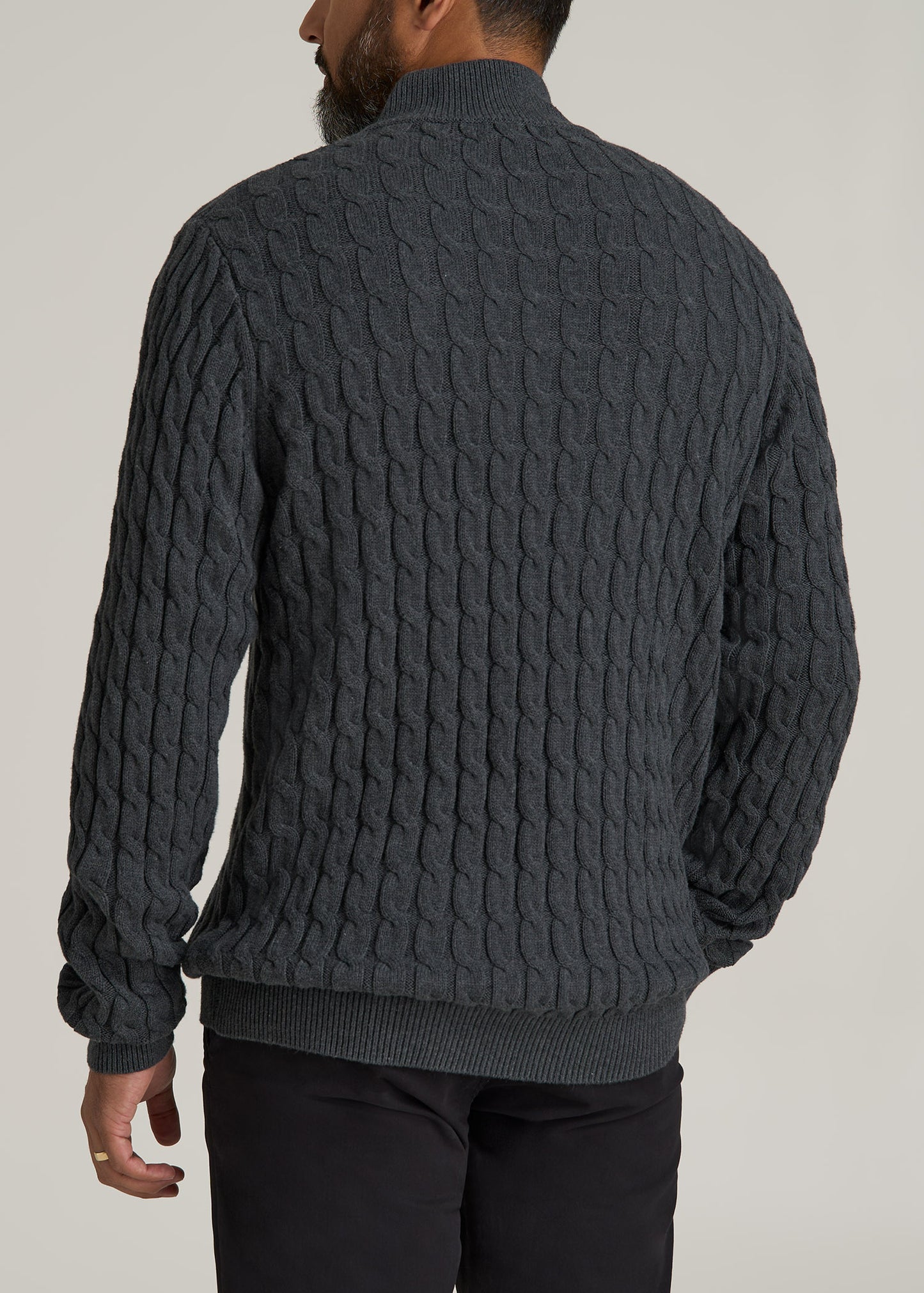 Cable Knit Half Zip Sweater for Tall Men in Charcoal Mix