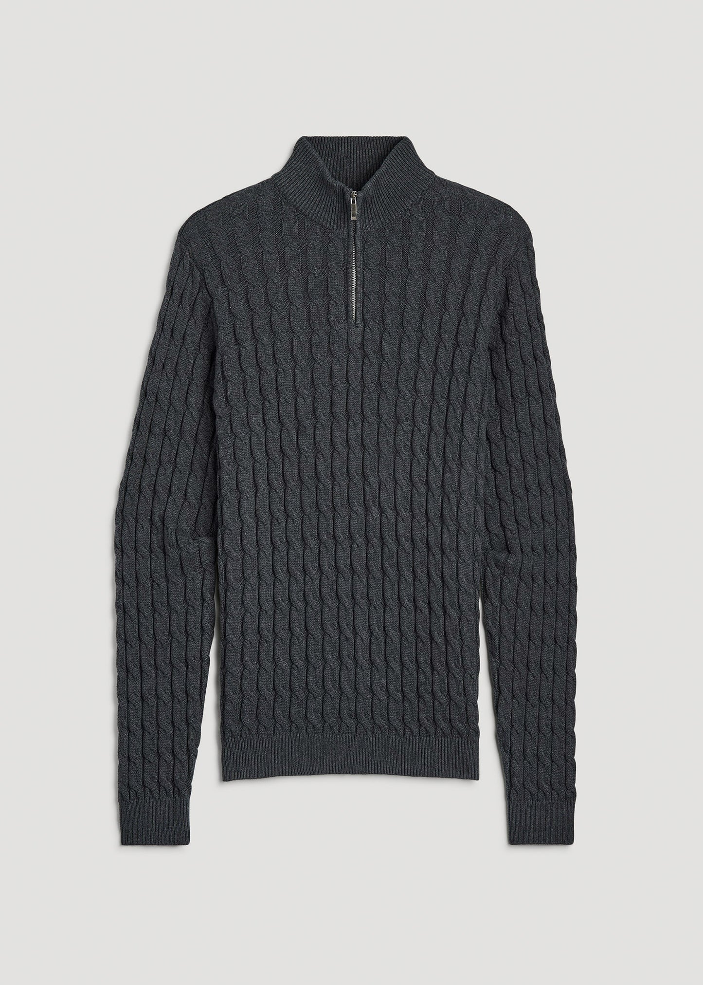 Cable Knit Half Zip Sweater for Tall Men in Charcoal Mix