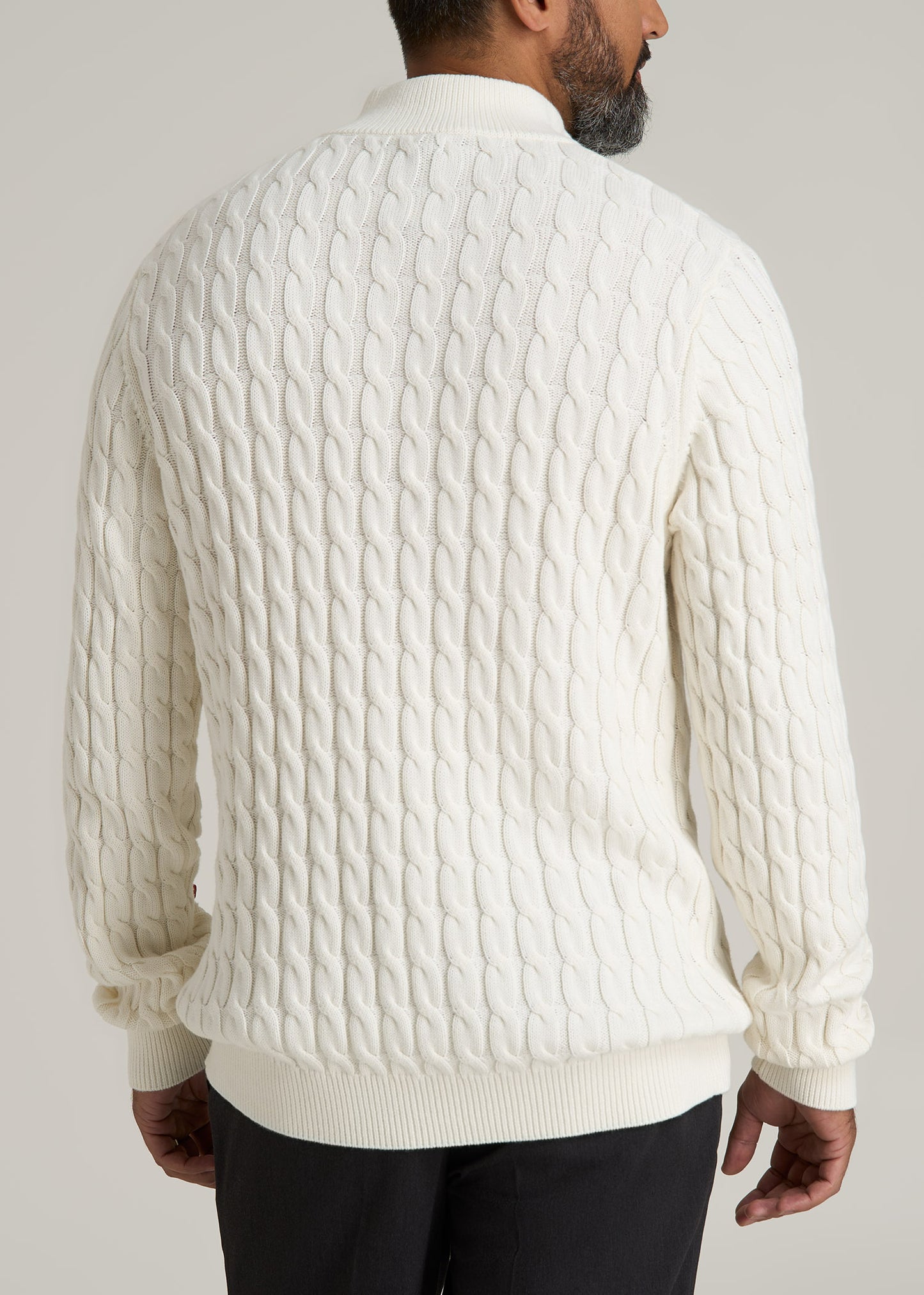 Cable Knit Half Zip Sweater for Tall Men in Ivory White