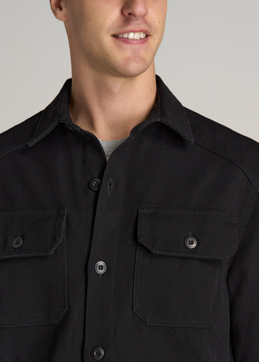 LJ&S Canvas Shirt Jacket for Tall Men in Black