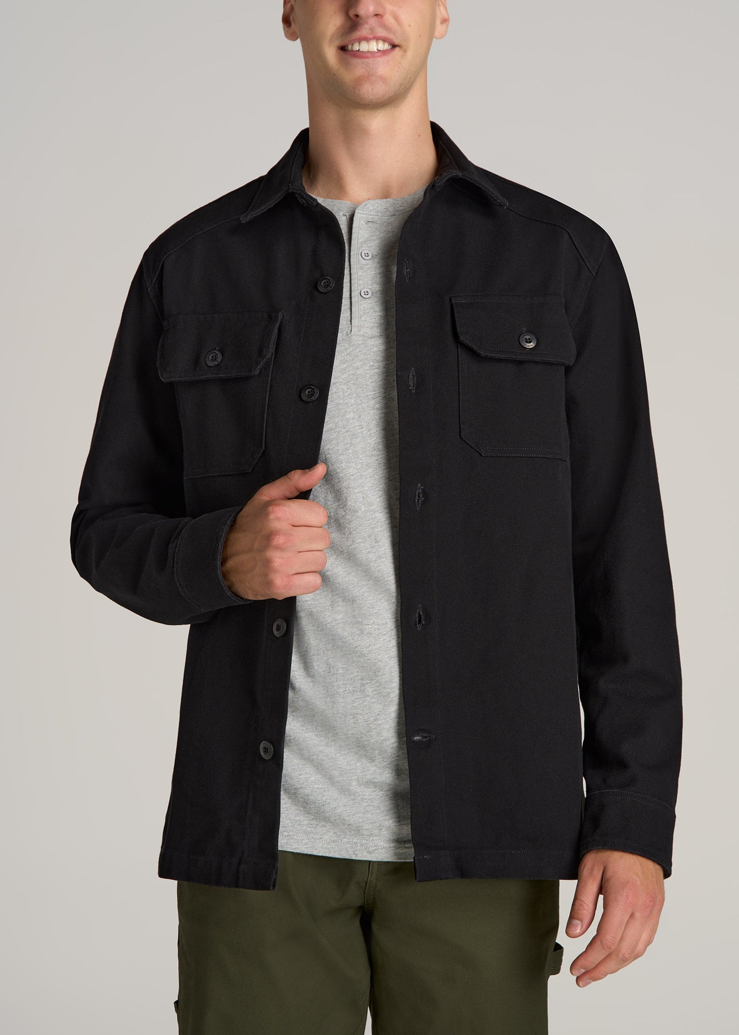 LJ&S Canvas Shirt Jacket for Tall Men in Black