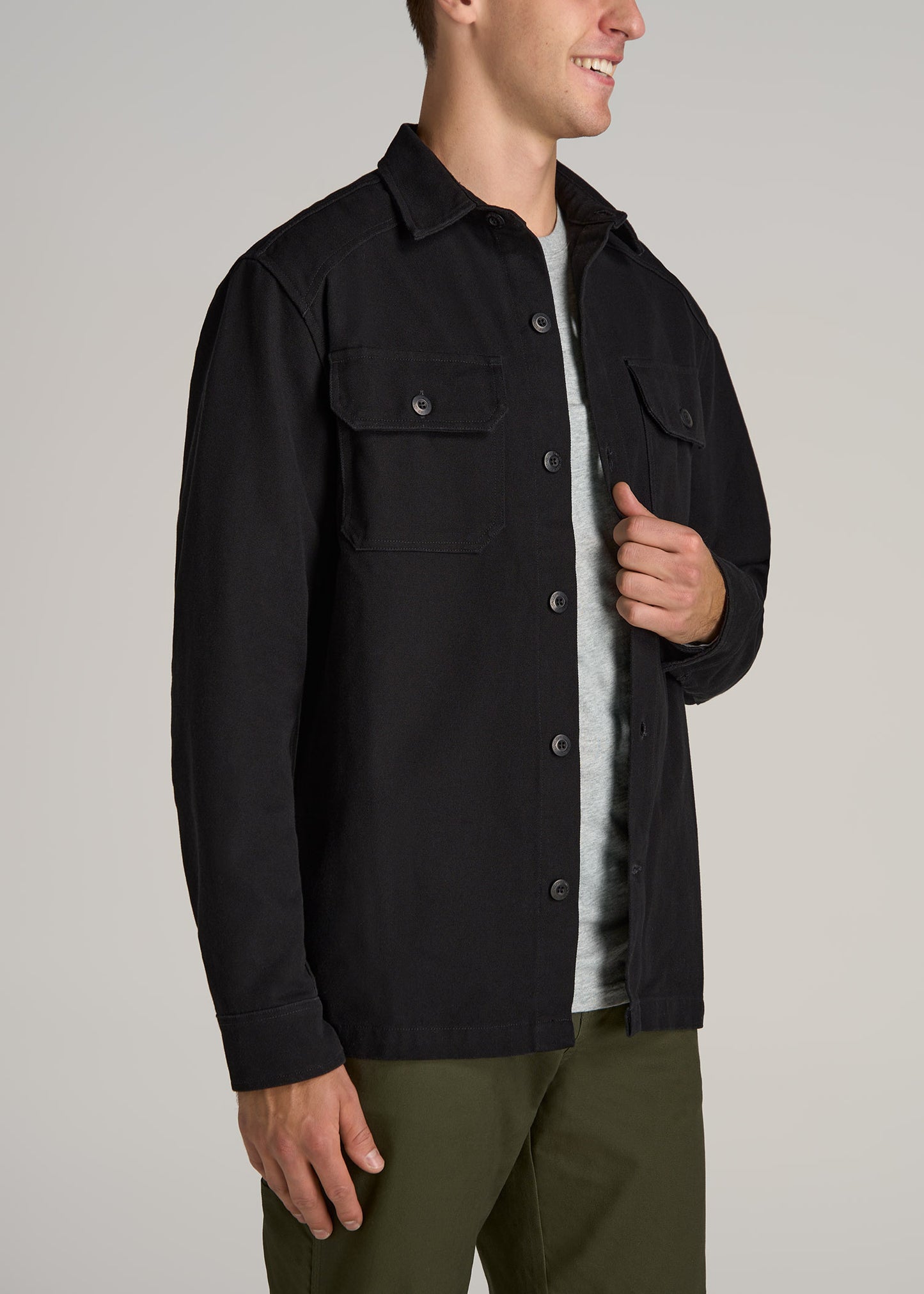 LJ&S Canvas Shirt Jacket for Tall Men in Black