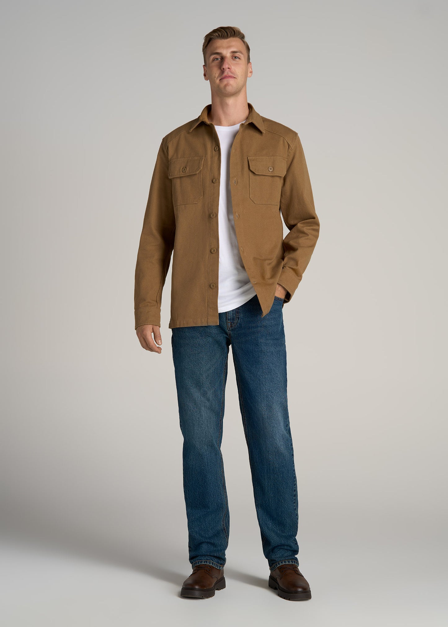 LJ&S Canvas Shirt Jacket for Tall Men in Sahara