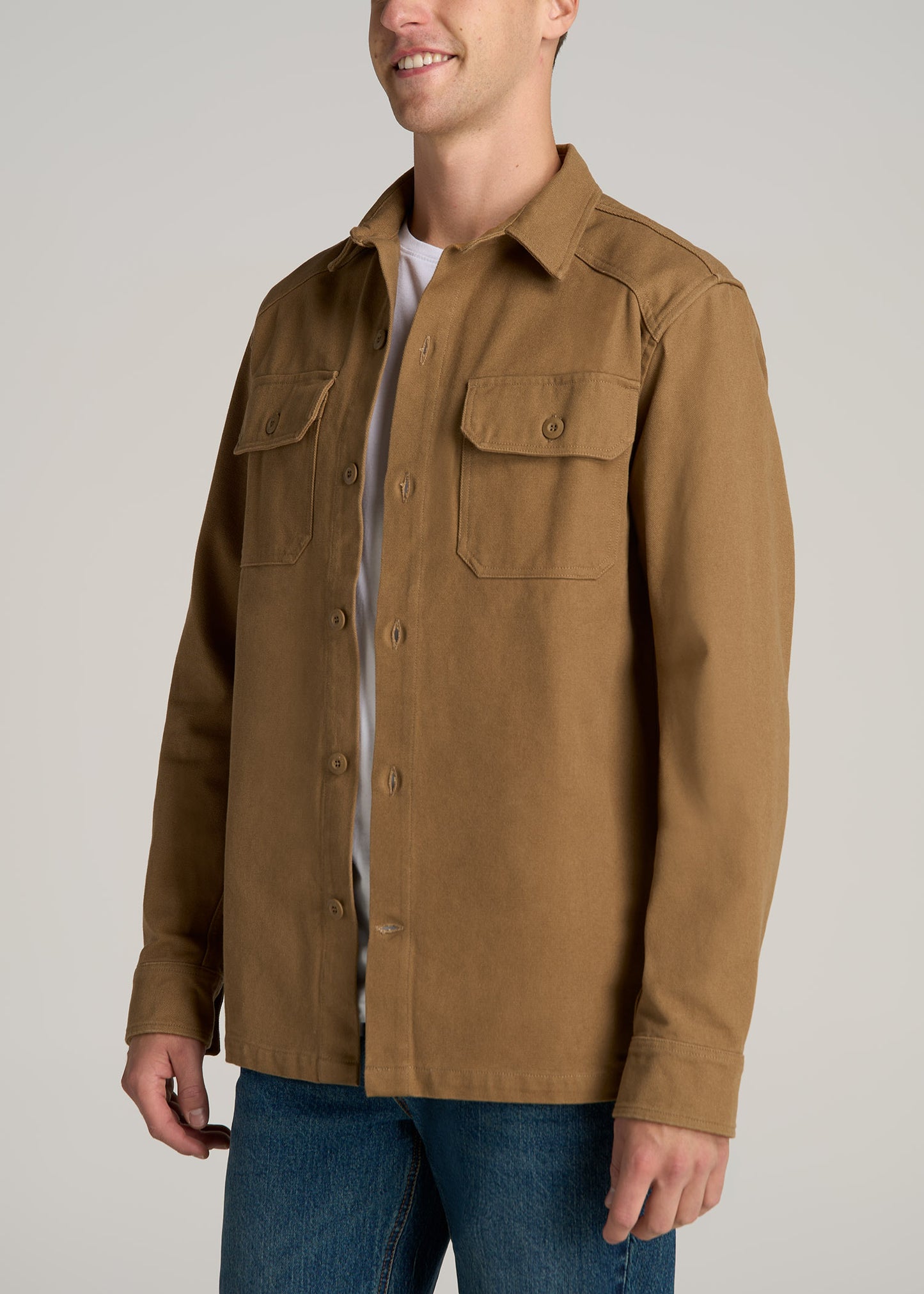 LJ&S Canvas Shirt Jacket for Tall Men in Sahara