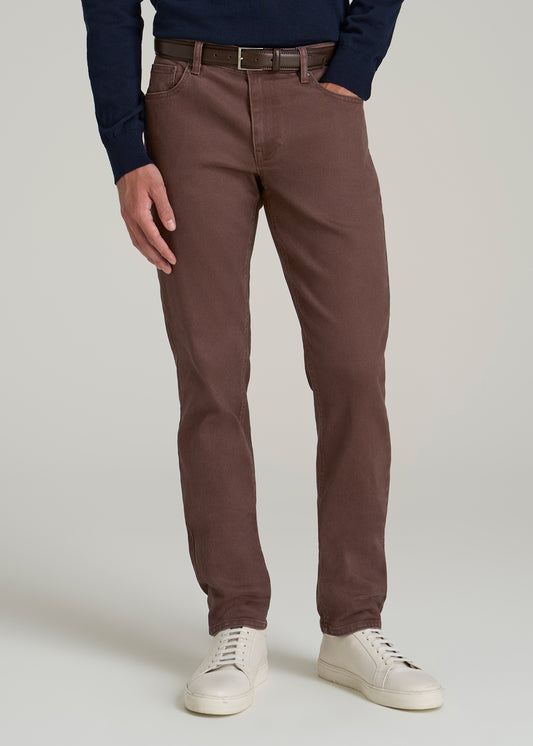 Carman Tapered Fit Colored Jeans for Tall Men in Dark Toffee