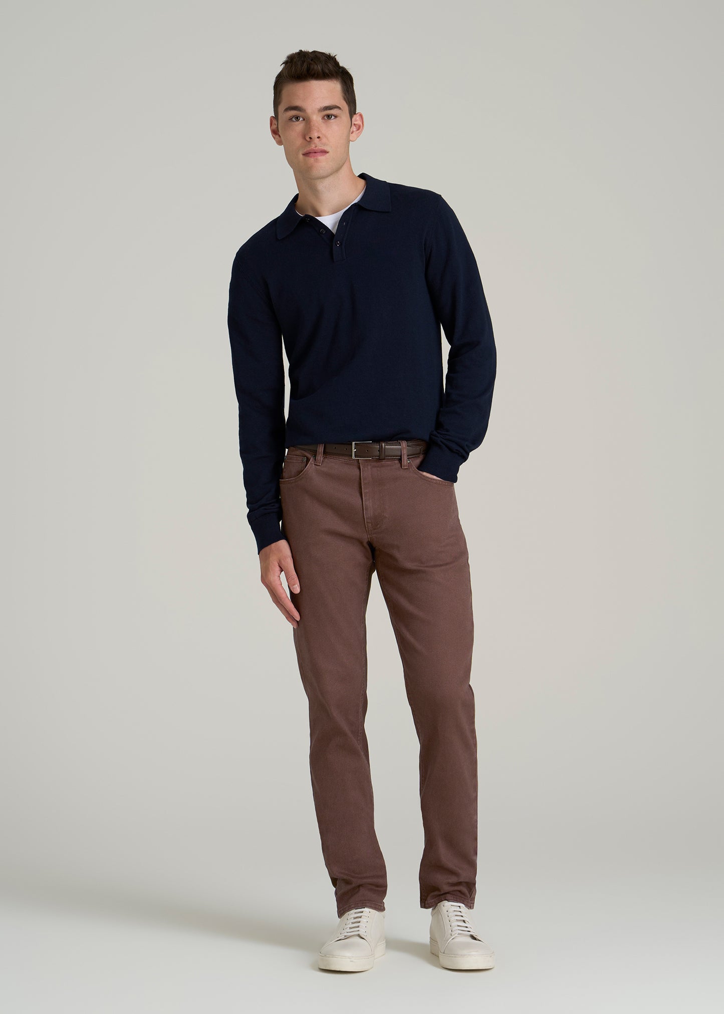 Carman Tapered Fit Colored Jeans for Tall Men in Dark Toffee