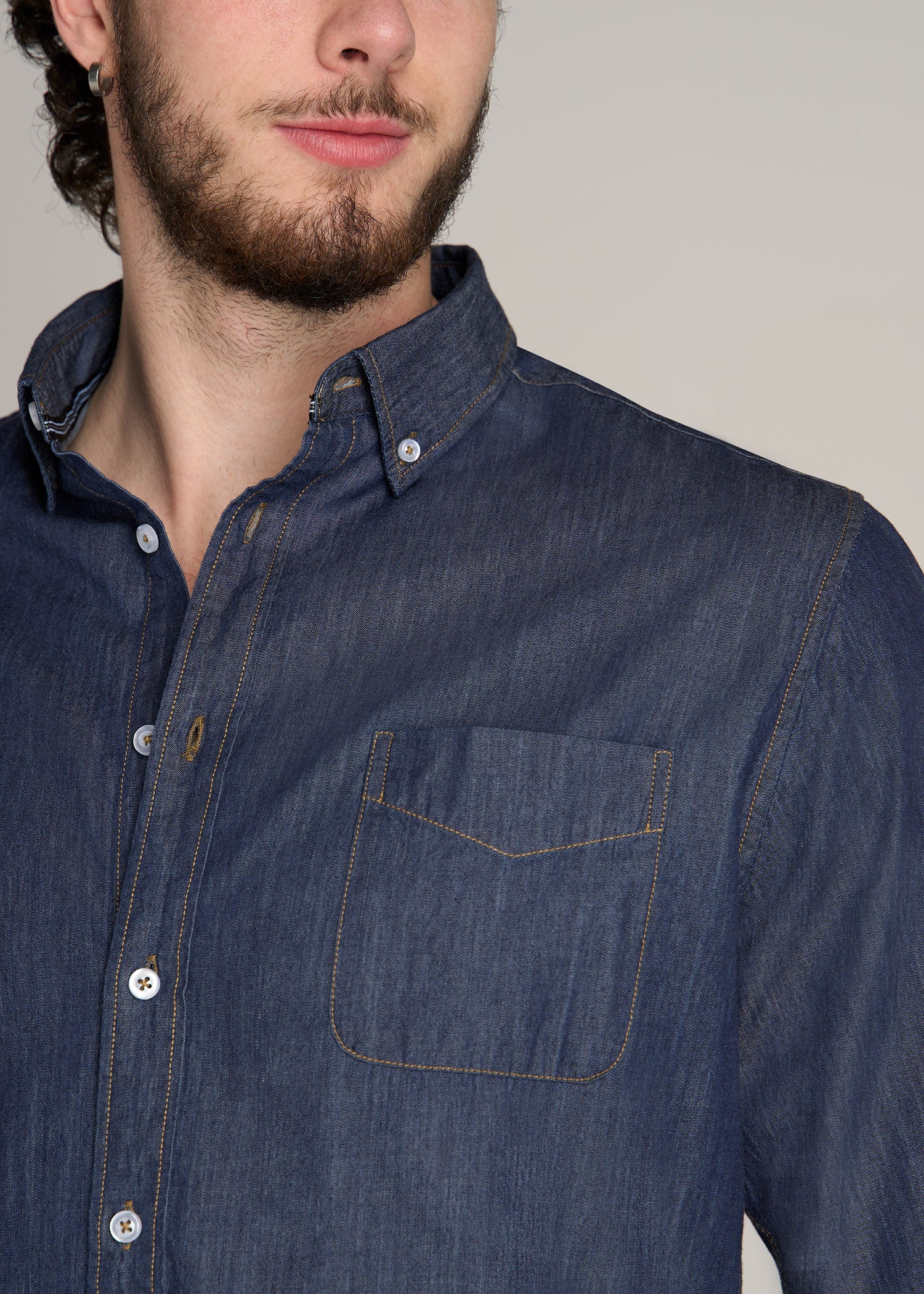 American-Tall-Men-Chambray-Button-Down-Shirt-Dark-Chambray-detail