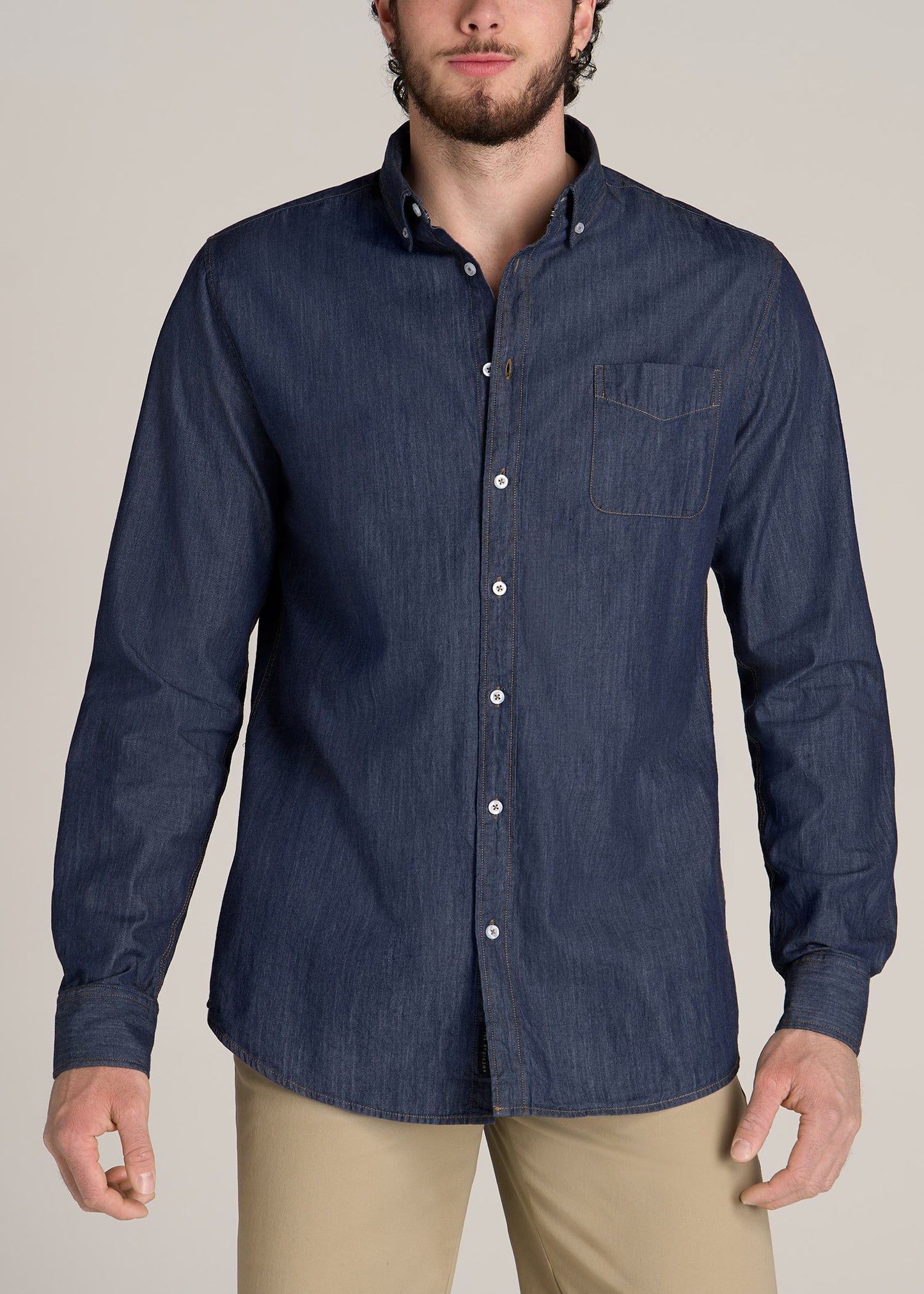 American-Tall-Men-Chambray-Button-Down-Shirt-Dark-Chambray-front