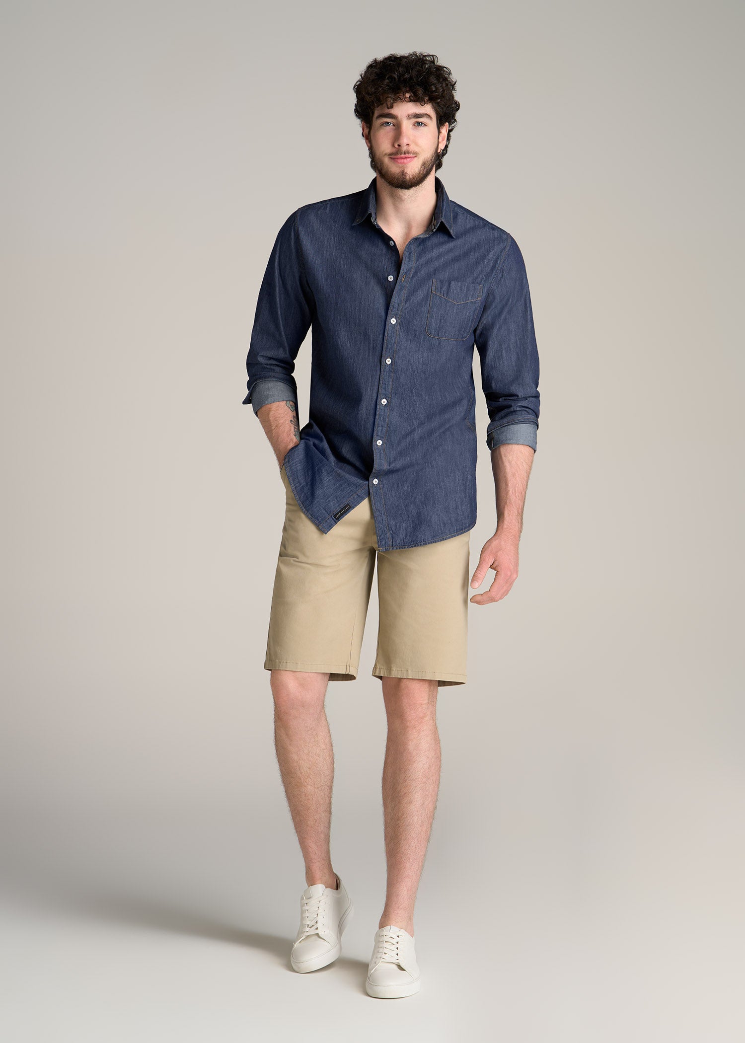 American-Tall-Men-Chambray-Button-Down-Shirt-Dark-Chambray-full