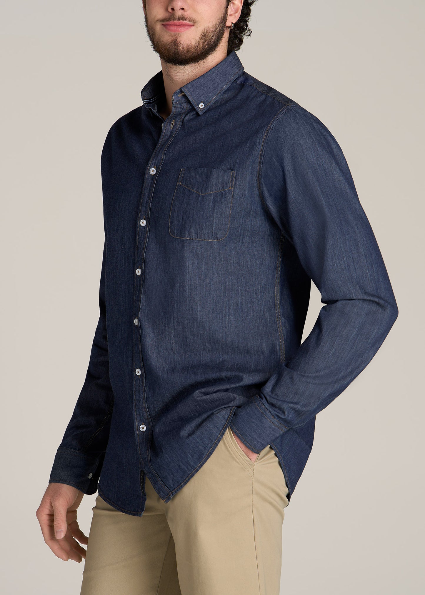 American-Tall-Men-Chambray-Button-Down-Shirt-Dark-Chambray-side