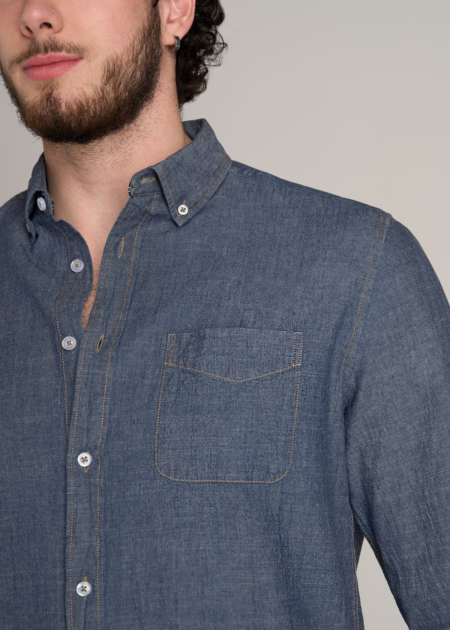 American-Tall-Men-Chambray-Button-Down-Shirt-Medium-Chambray-detail