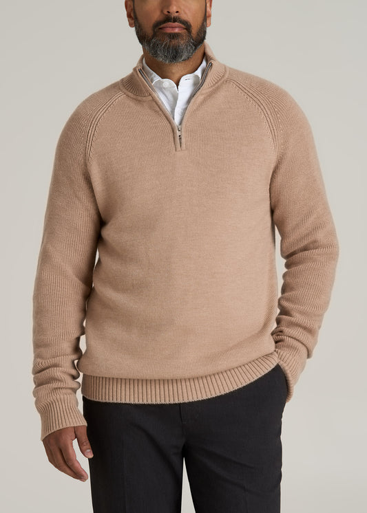 Chunky Merino Quarter Zip Sweater for Tall Men in Oat