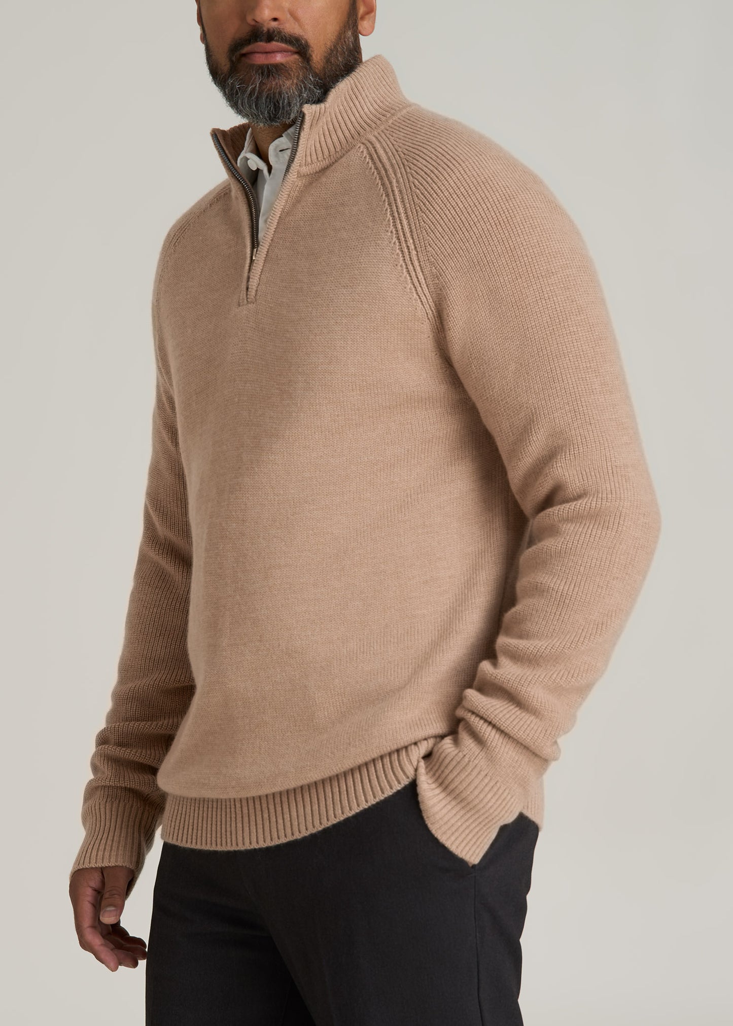 Chunky Merino Quarter Zip Sweater for Tall Men in Oat