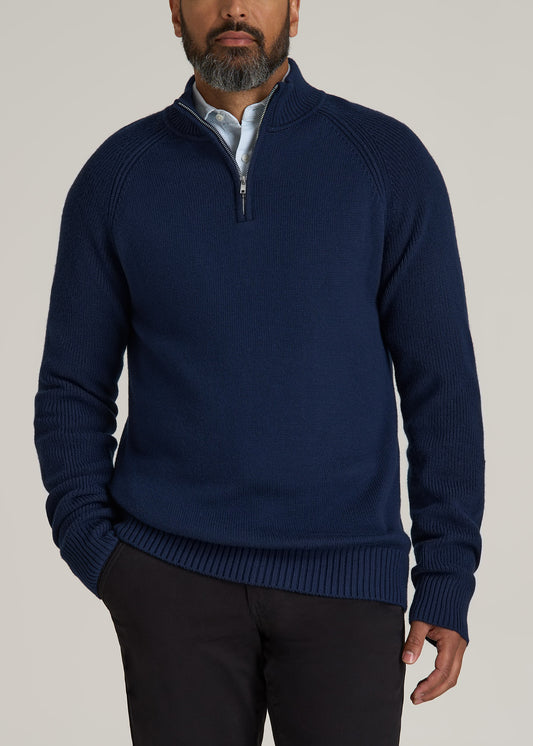 Chunky Merino Quarter Zip Sweater for Tall Men in Patriot Blue