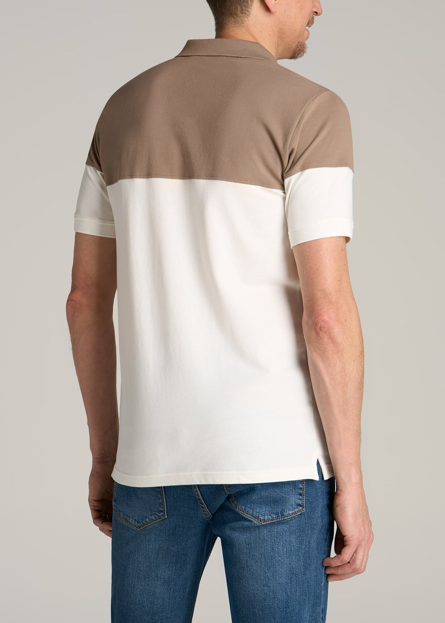 Classic Color-Block Tall Men's Polo Shirt in Dark Sand and Ecru