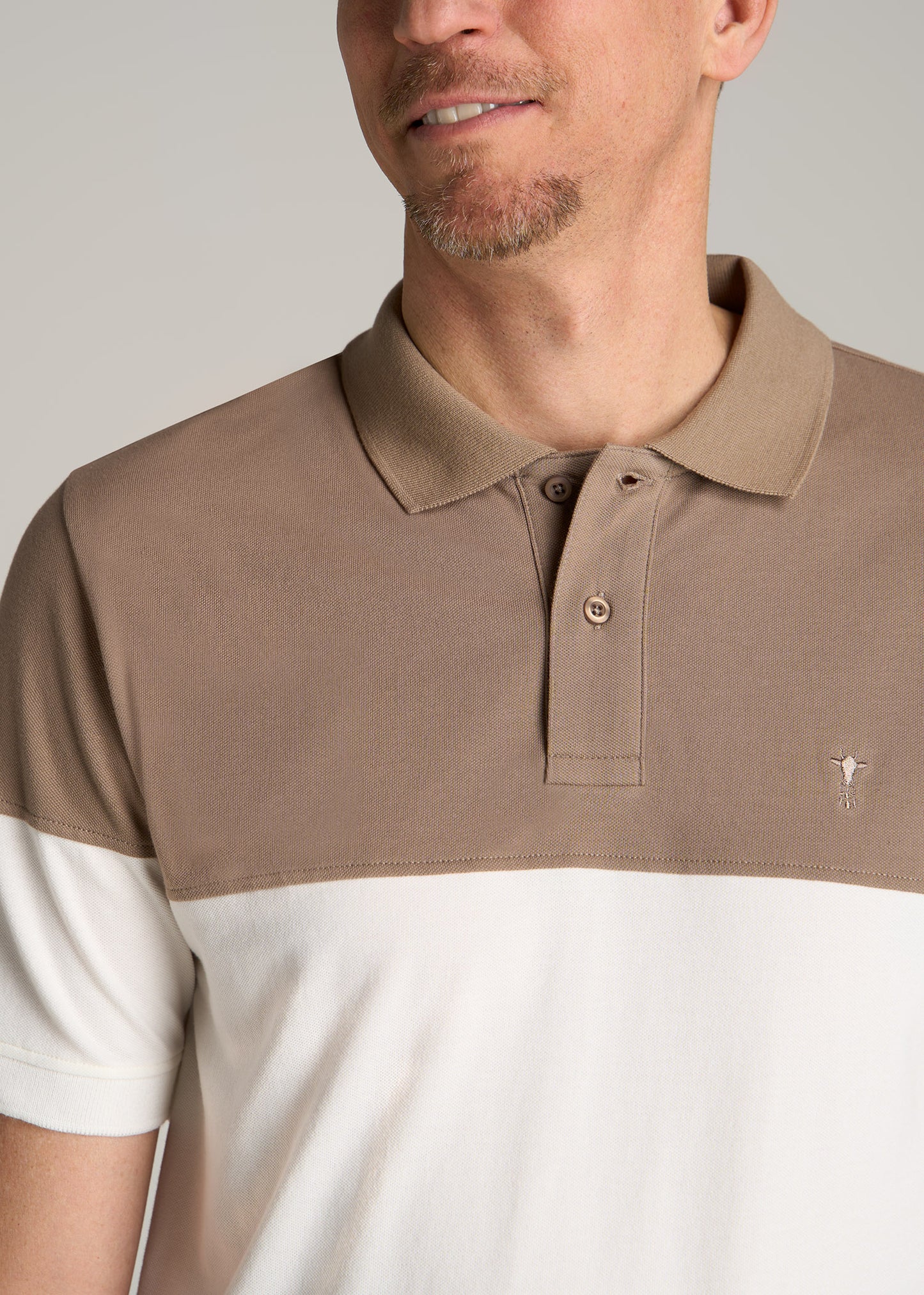 Classic Color-Block Tall Men's Polo Shirt in Dark Sand and Ecru