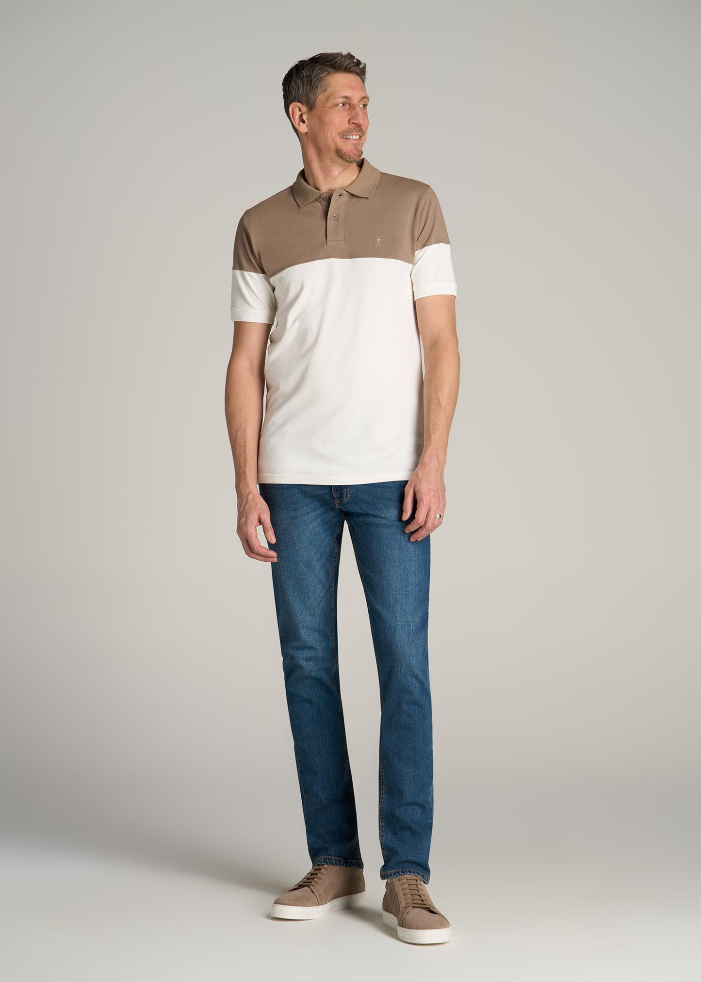 Classic Color-Block Tall Men's Polo Shirt in Dark Sand and Ecru