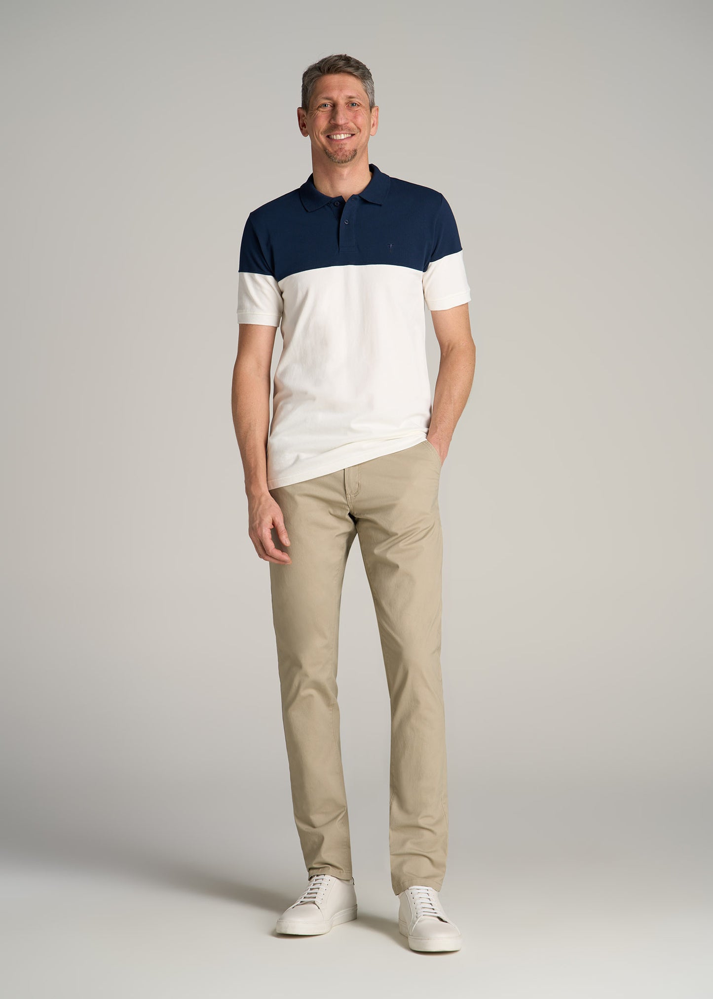 Classic Color-Block Tall Men's Polo Shirt in Marine Navy and Ecru